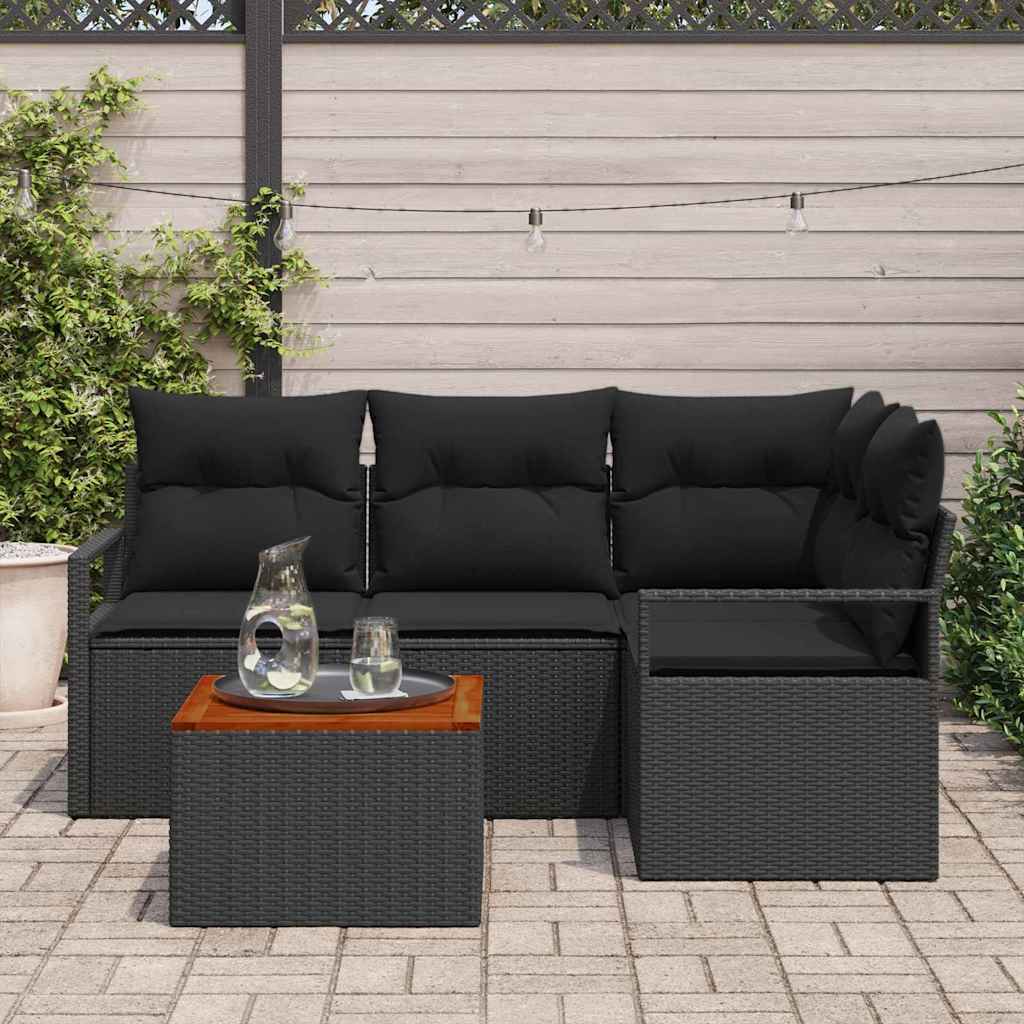 Gartensofa-set 5 Stk. Schwarz Poly-Rattan