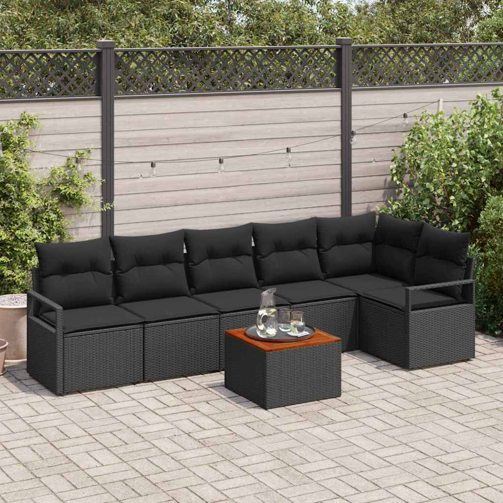 Gartensofa-set 7 stk. Schwarz Poly-Rattan