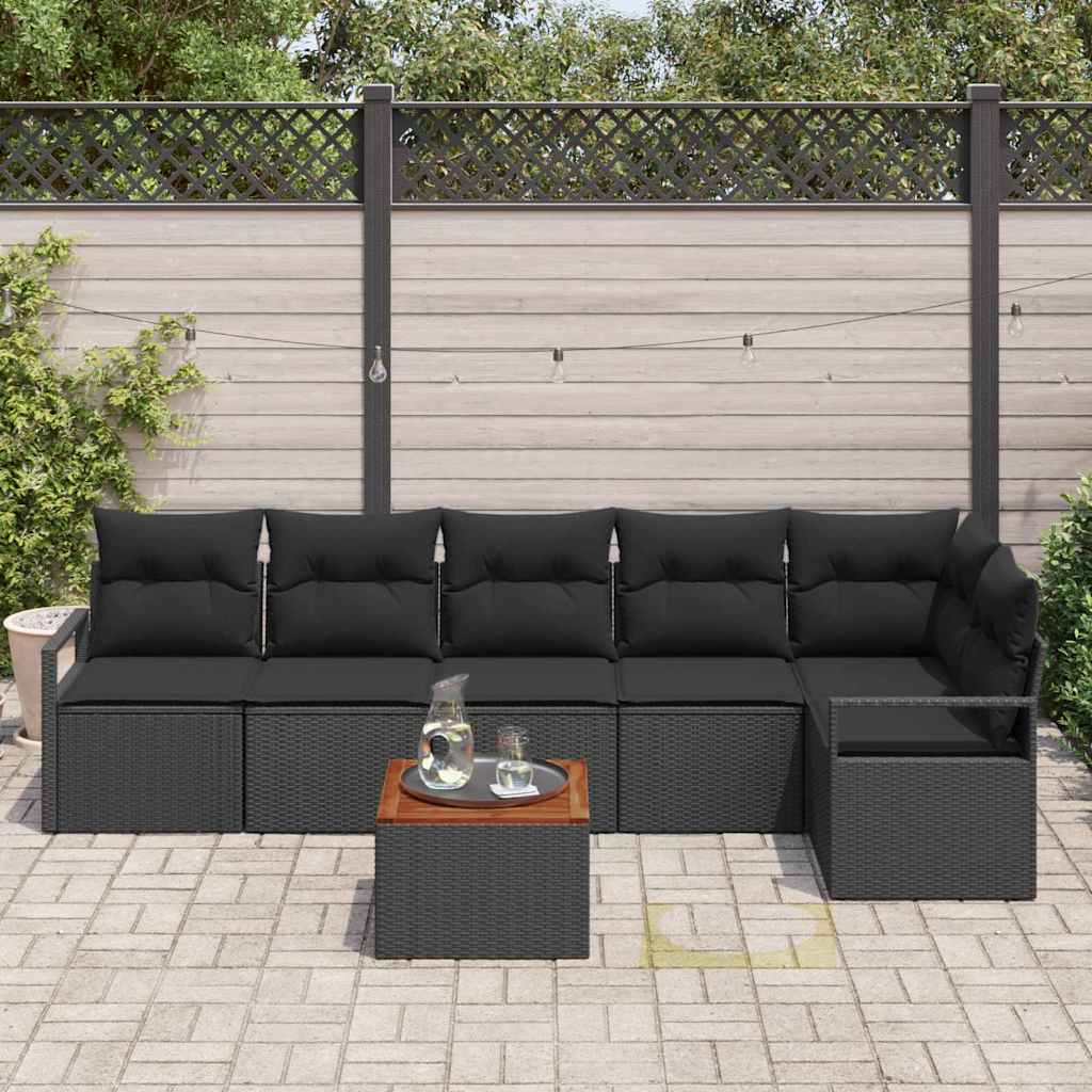 Gartensofa-set 7 stk. Schwarz Poly-Rattan