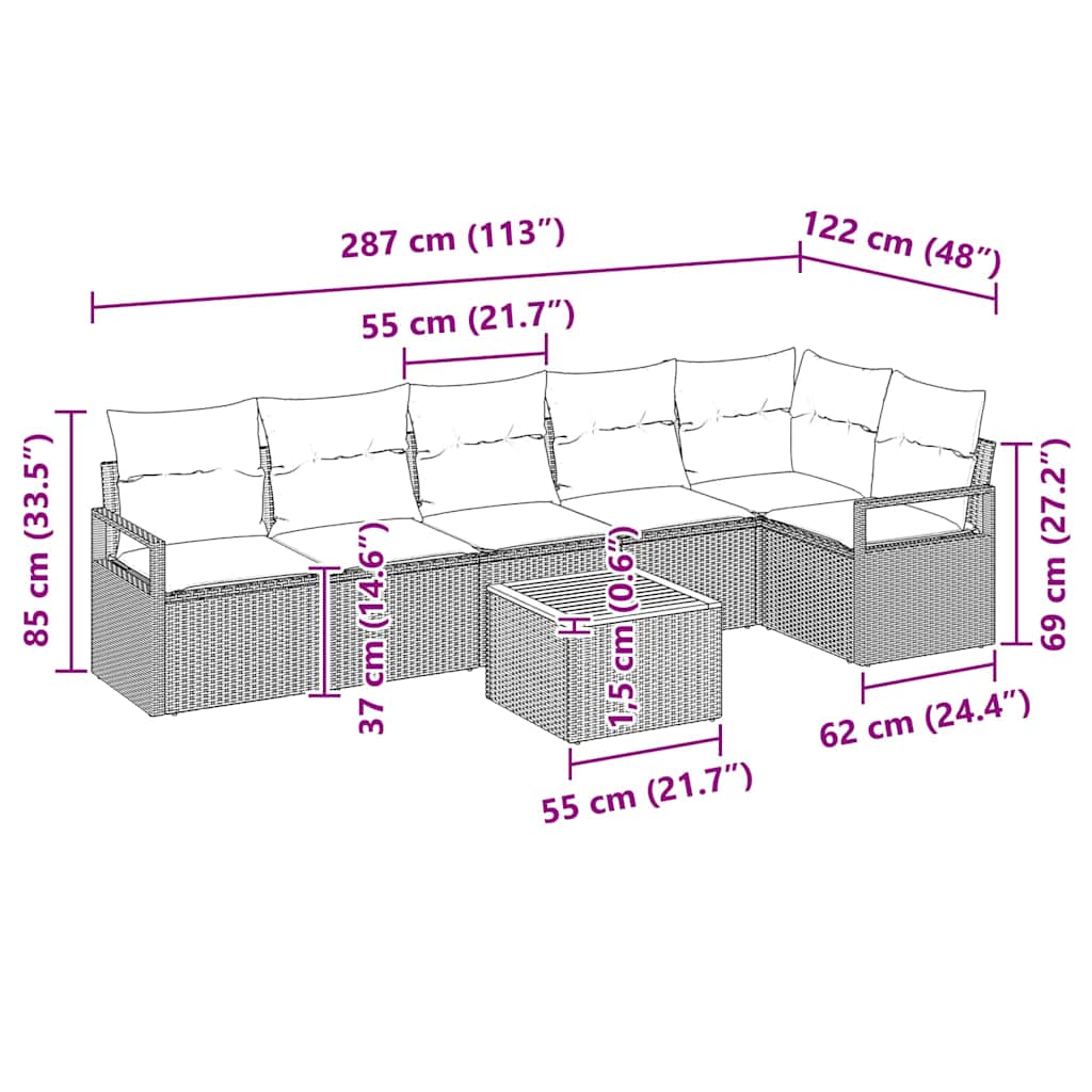 Gartensofa-set 7 stk. Schwarz Poly-Rattan