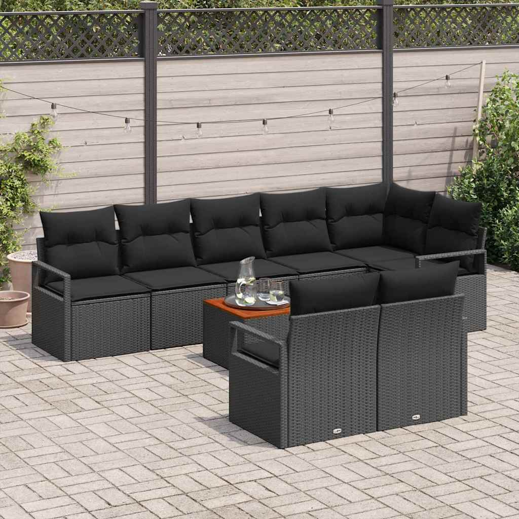 Gartensofa-set 9 stk. Schwarz Poly-Rattan