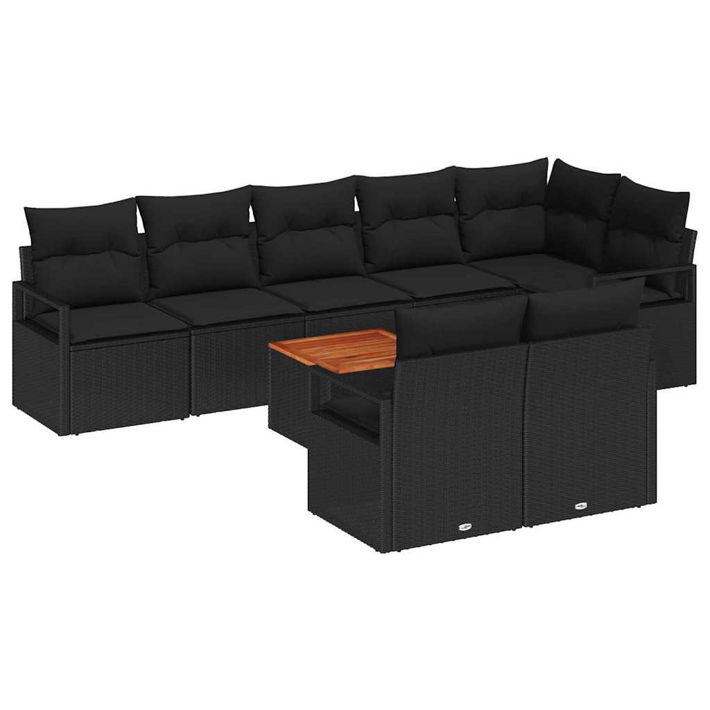 Gartensofa-set 9 stk. Schwarz Poly-Rattan
