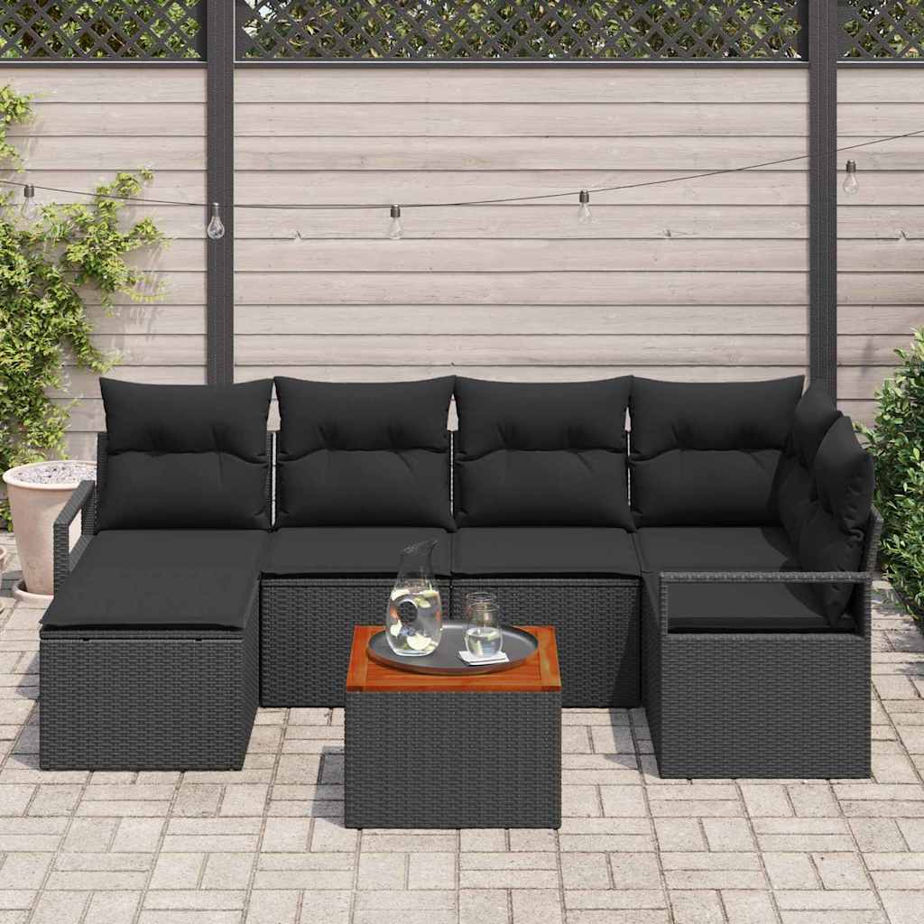 Gartensofa-set 7 Stk. Schwarz Poly-Rattan