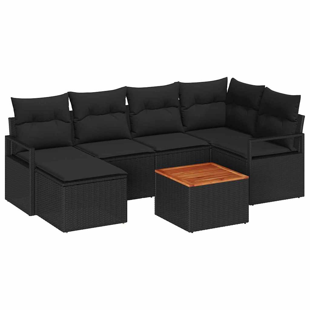 Gartensofa-set 7 Stk. Schwarz Poly-Rattan