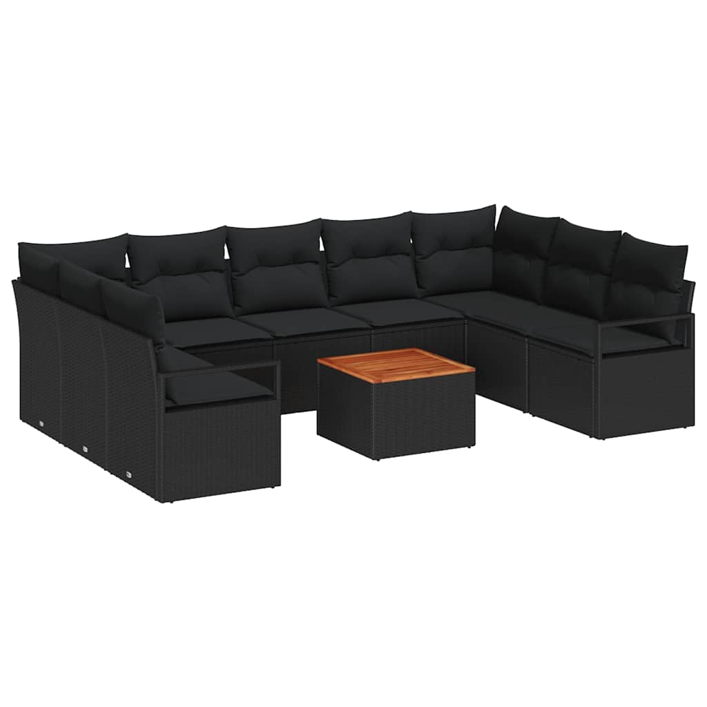 Gartensofa-set 10 stk. Schwarz Poly-Rattan