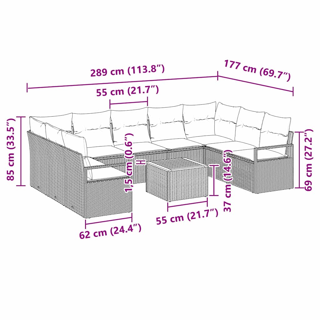 Gartensofa-set 10 stk. Schwarz Poly-Rattan