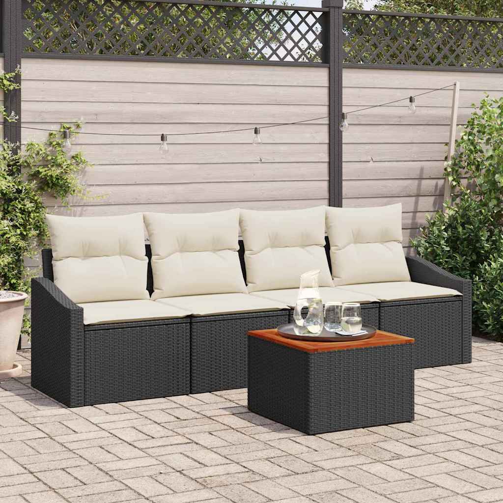 Gartensofa-set 5 stk. Schwarz und Creme Poly-Rattan