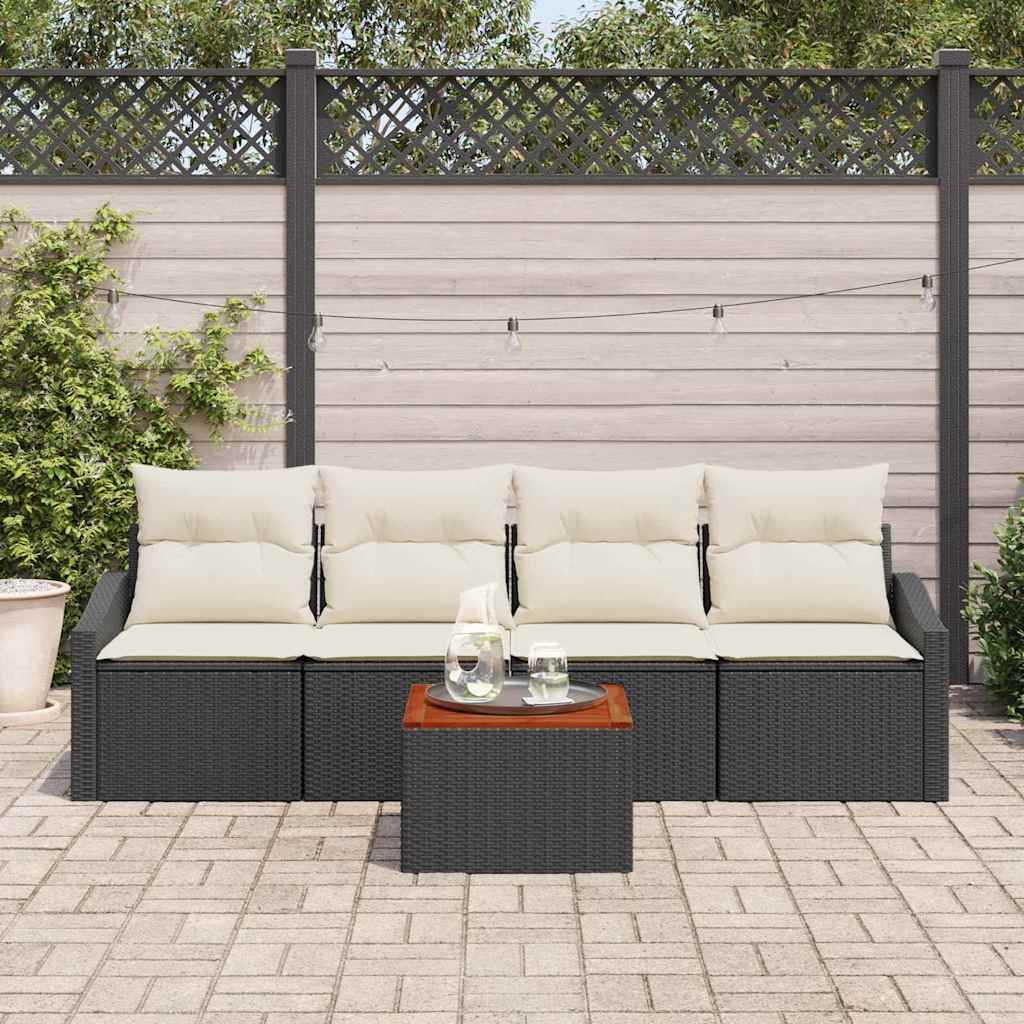 Gartensofa-set 5 stk. Schwarz und Creme Poly-Rattan
