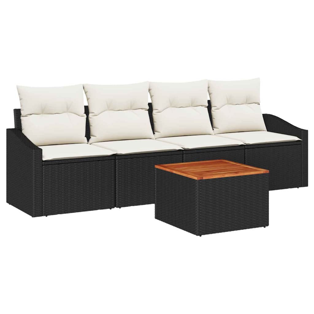 Gartensofa-set 5 stk. Schwarz und Creme Poly-Rattan