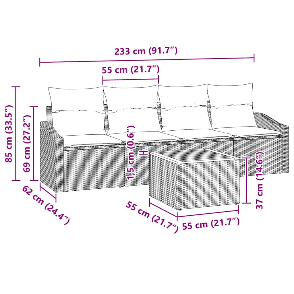 Gartensofa-set 5 stk. Schwarz und Creme Poly-Rattan