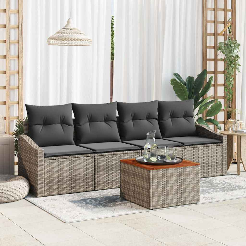 Gartensofa-set 5 stk. Grau Poly-Rattan