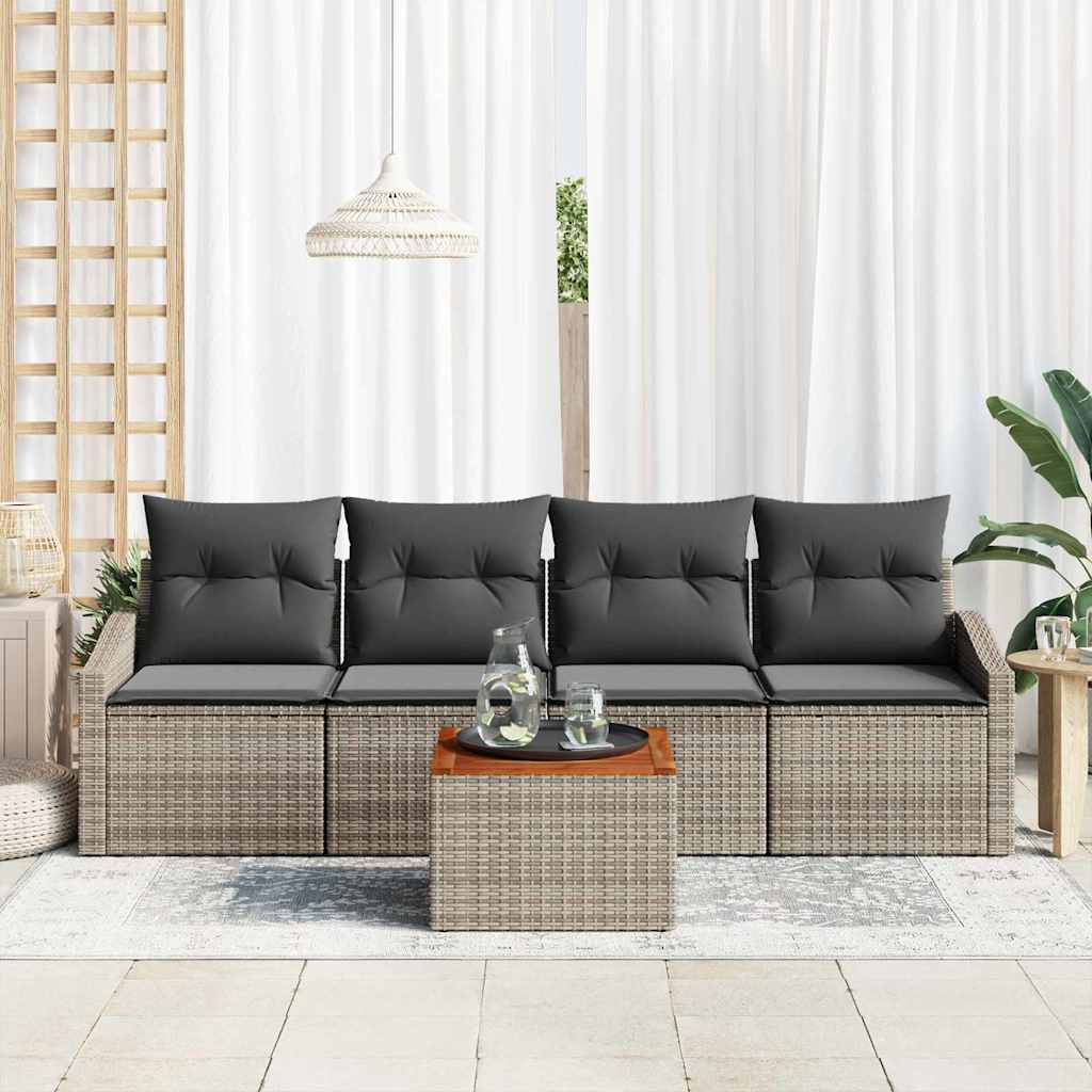 Gartensofa-set 5 stk. Grau Poly-Rattan