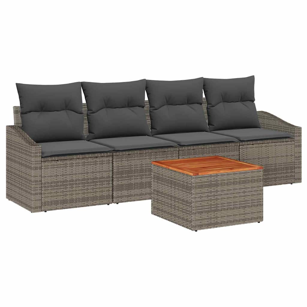 Gartensofa-set 5 stk. Grau Poly-Rattan