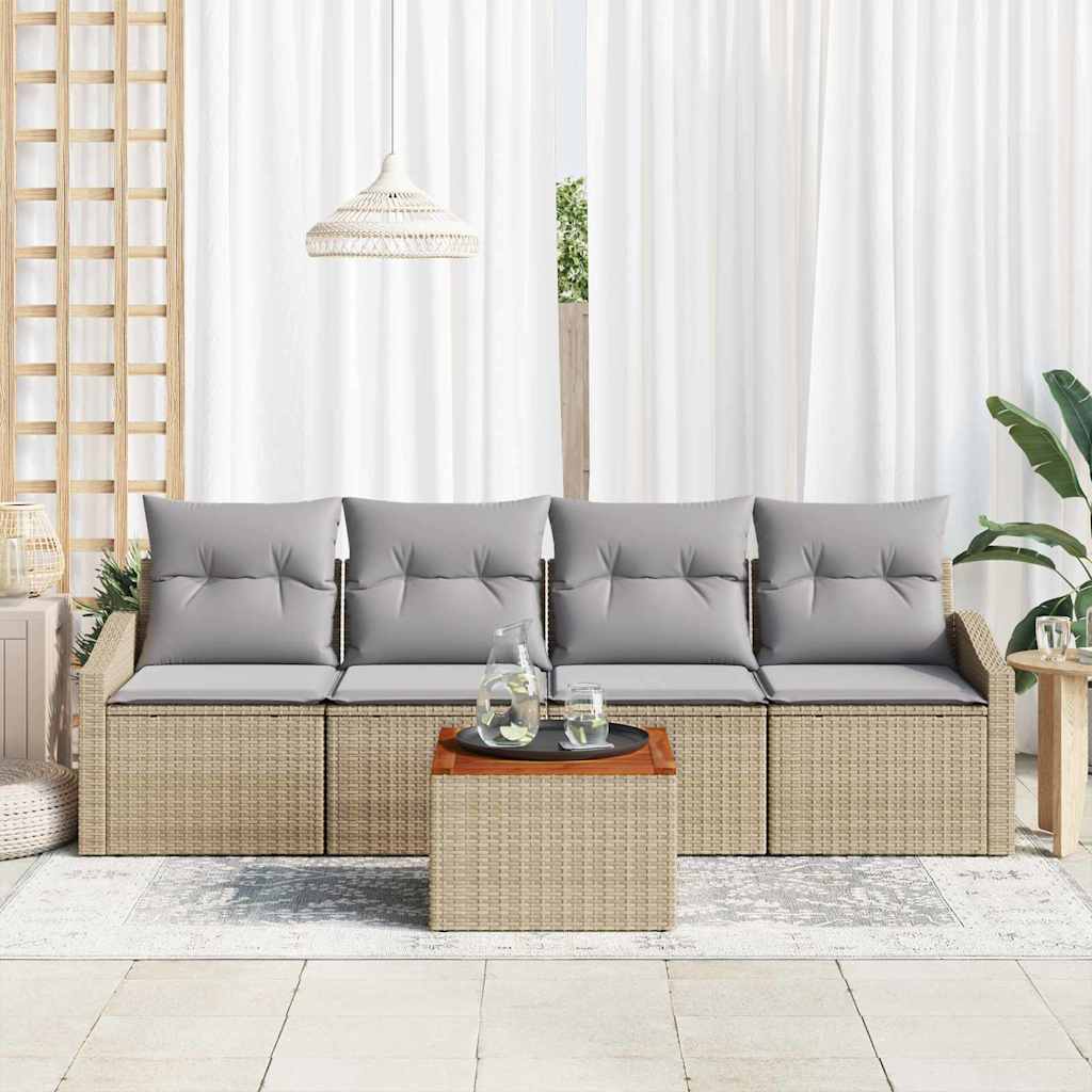 Gartensofa-set 5 Stk. Beige und Hellgrau Poly-Rattan