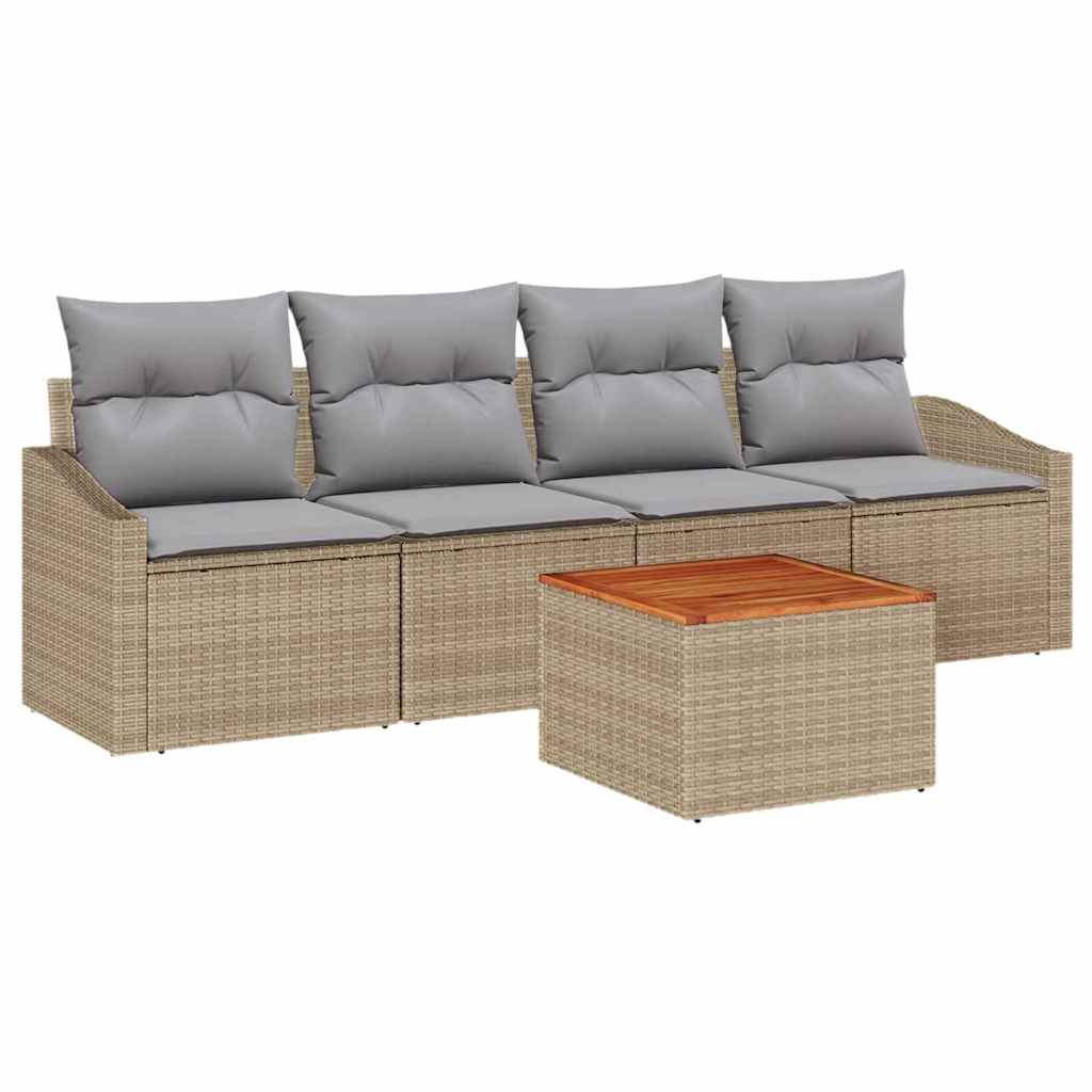 Gartensofa-set 5 Stk. Beige und Hellgrau Poly-Rattan