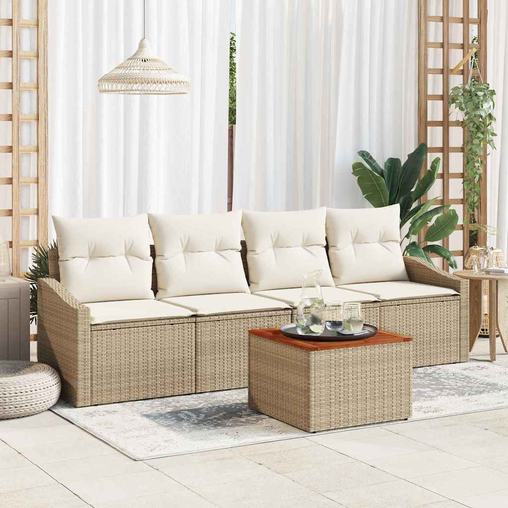 Gartensofa-set 5 stk. Beige und Creme Poly-Rattan