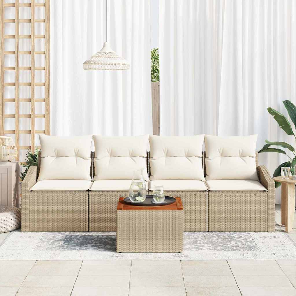 Gartensofa-set 5 stk. Beige und Creme Poly-Rattan