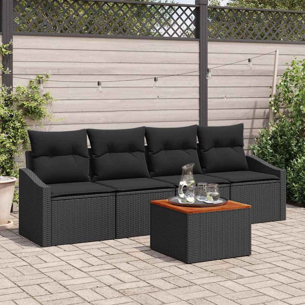 Gartensofa-set 5 stk. Schwarz Poly-Rattan
