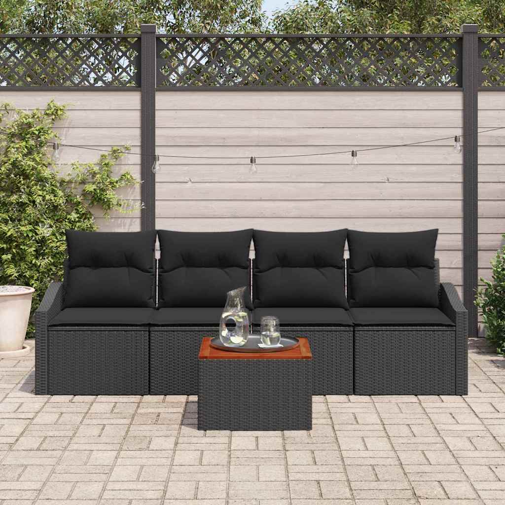 Gartensofa-set 5 stk. Schwarz Poly-Rattan