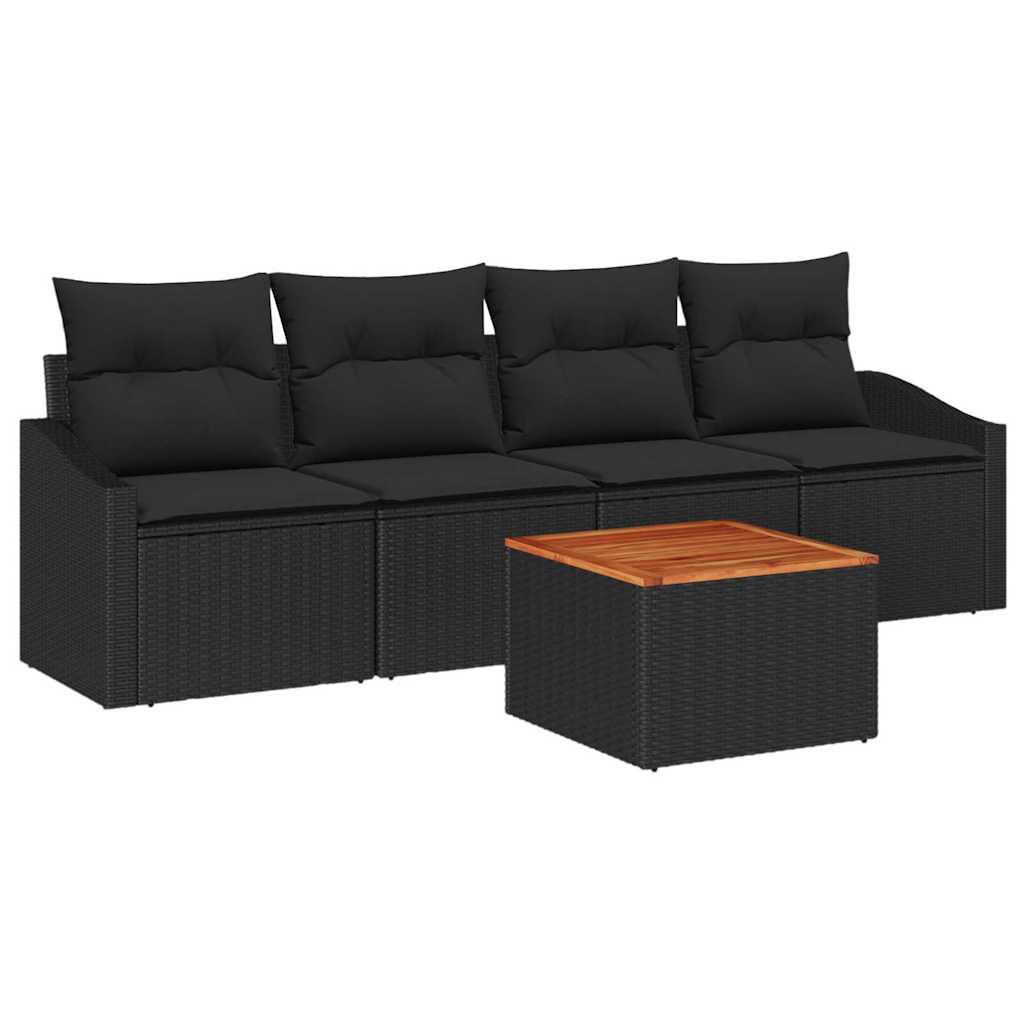 Gartensofa-set 5 stk. Schwarz Poly-Rattan