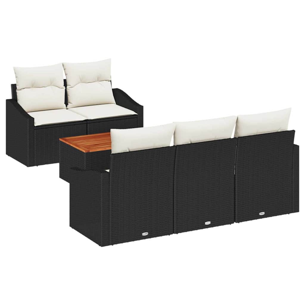 Gartensofa-set mit Speicher 6 pcs Schwarz und Creme Poly-Rattan
