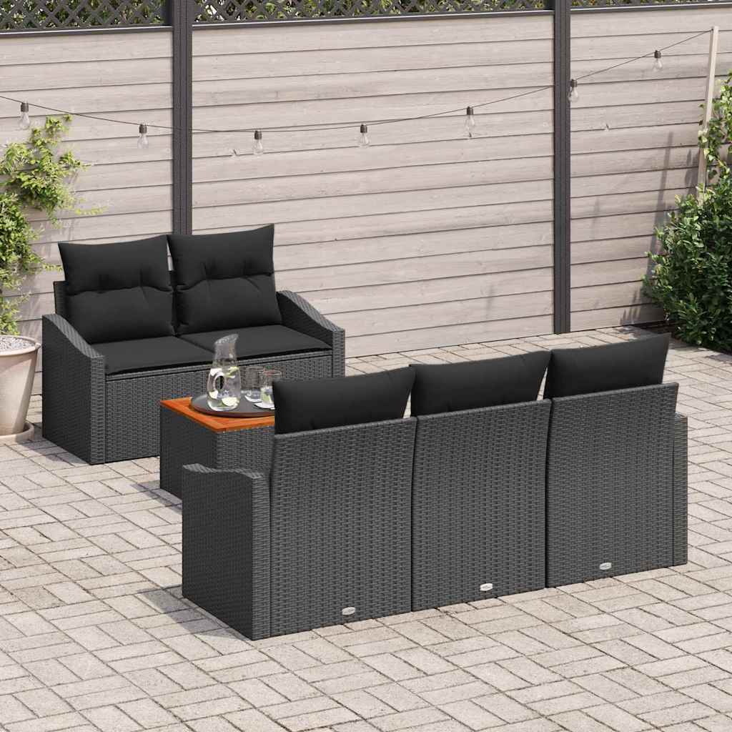 Gartensofa-set 6 stk. Schwarz Poly-Rattan