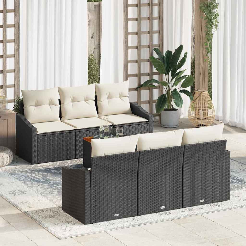 Gartensofa-set 7 Stk. Schwarz und Creme Poly-Rattan