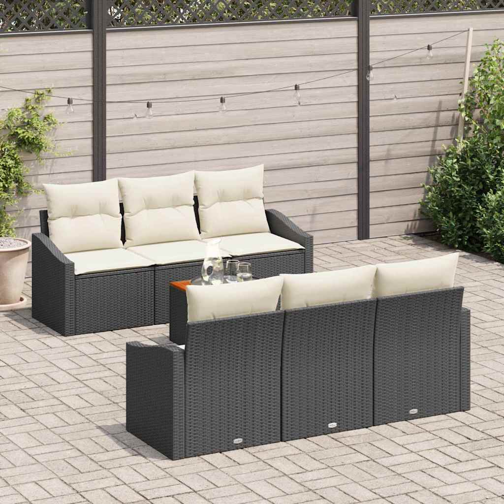 Gartensofa-set 7 Stk. Schwarz und Creme Poly-Rattan