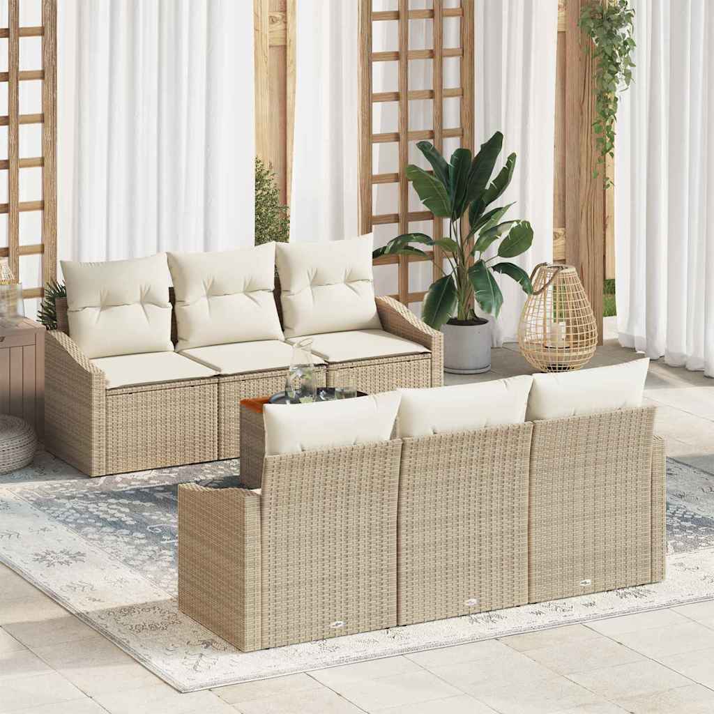Gartensofa-set 7 stk. Beige und Creme Poly-Rattan