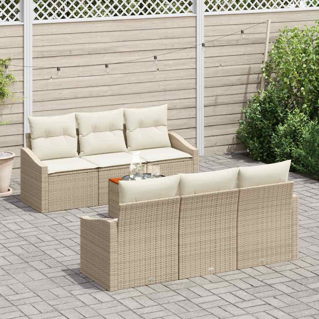Gartensofa-set 7 stk. Beige und Creme Poly-Rattan