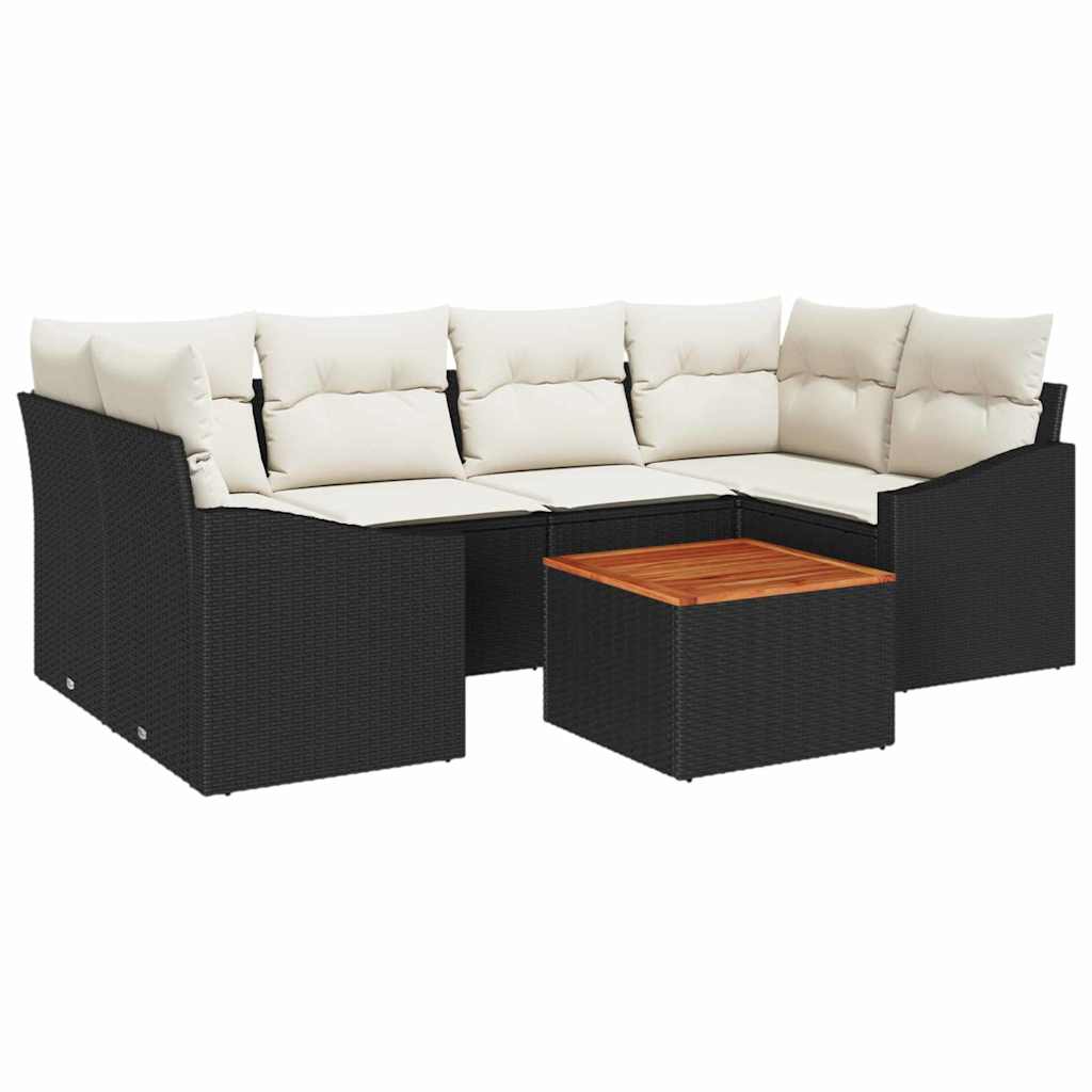 Gartensofa-set 7 stk. Schwarz und Creme Poly-Rattan