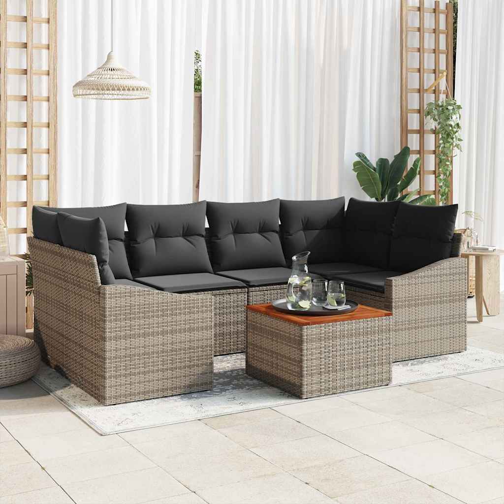 Gartensofa-set 7 stk. Grau Poly-Rattan