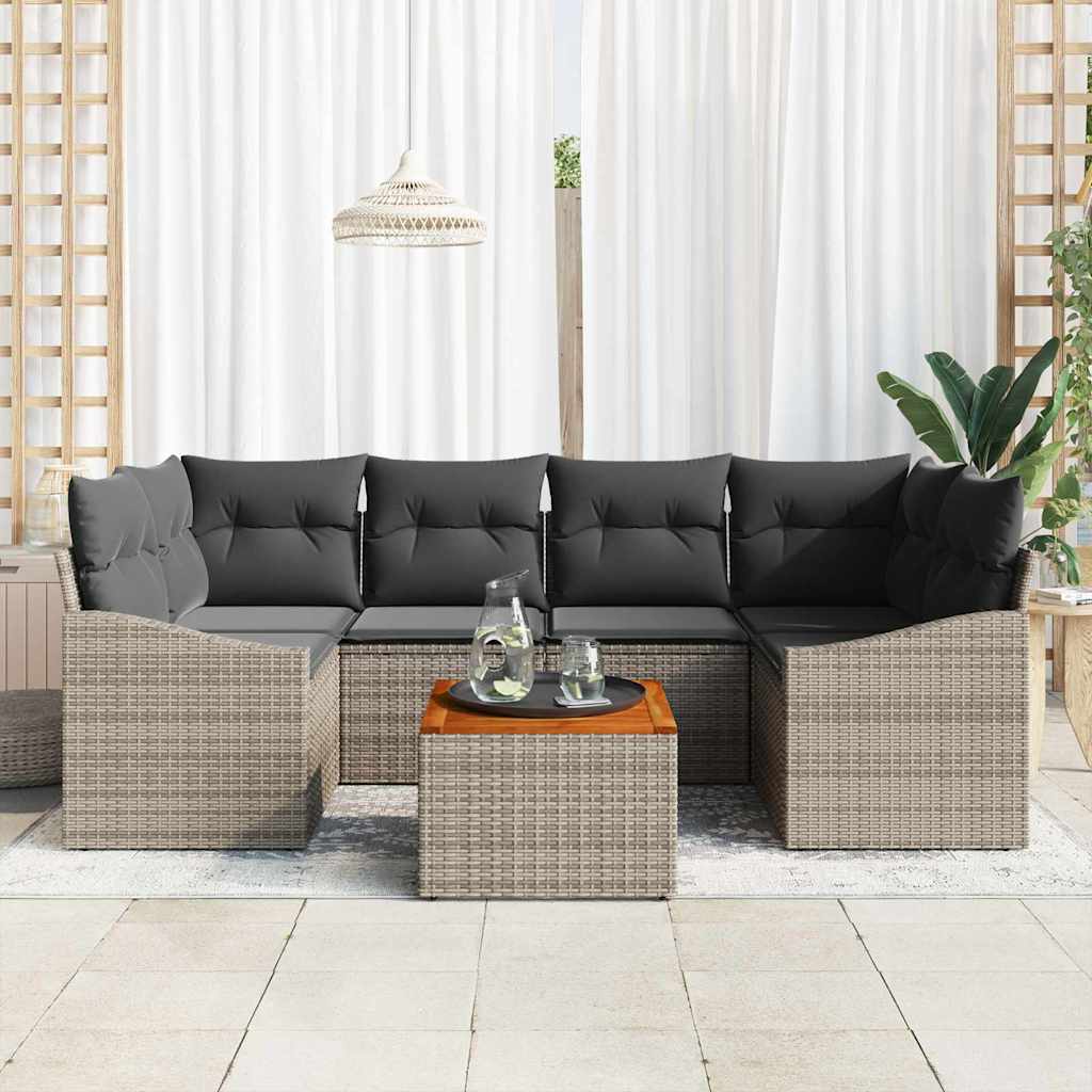 Gartensofa-set 7 stk. Grau Poly-Rattan