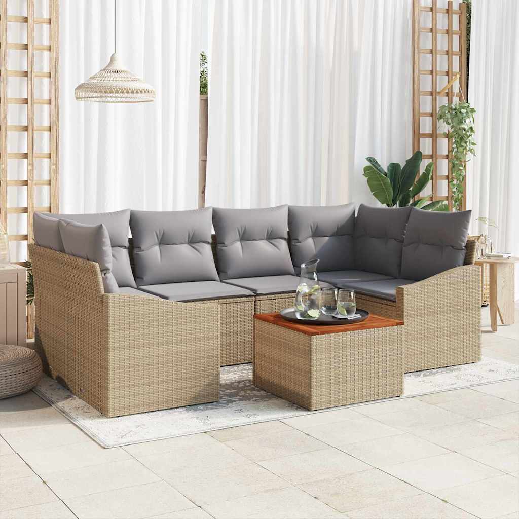 Gartensofa-set 7 stk. Beige und Hellgrau Poly-Rattan