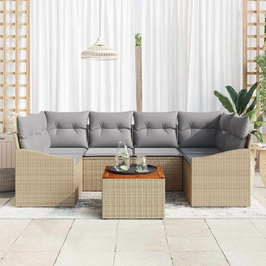 Gartensofa-set 7 stk. Beige und Hellgrau Poly-Rattan