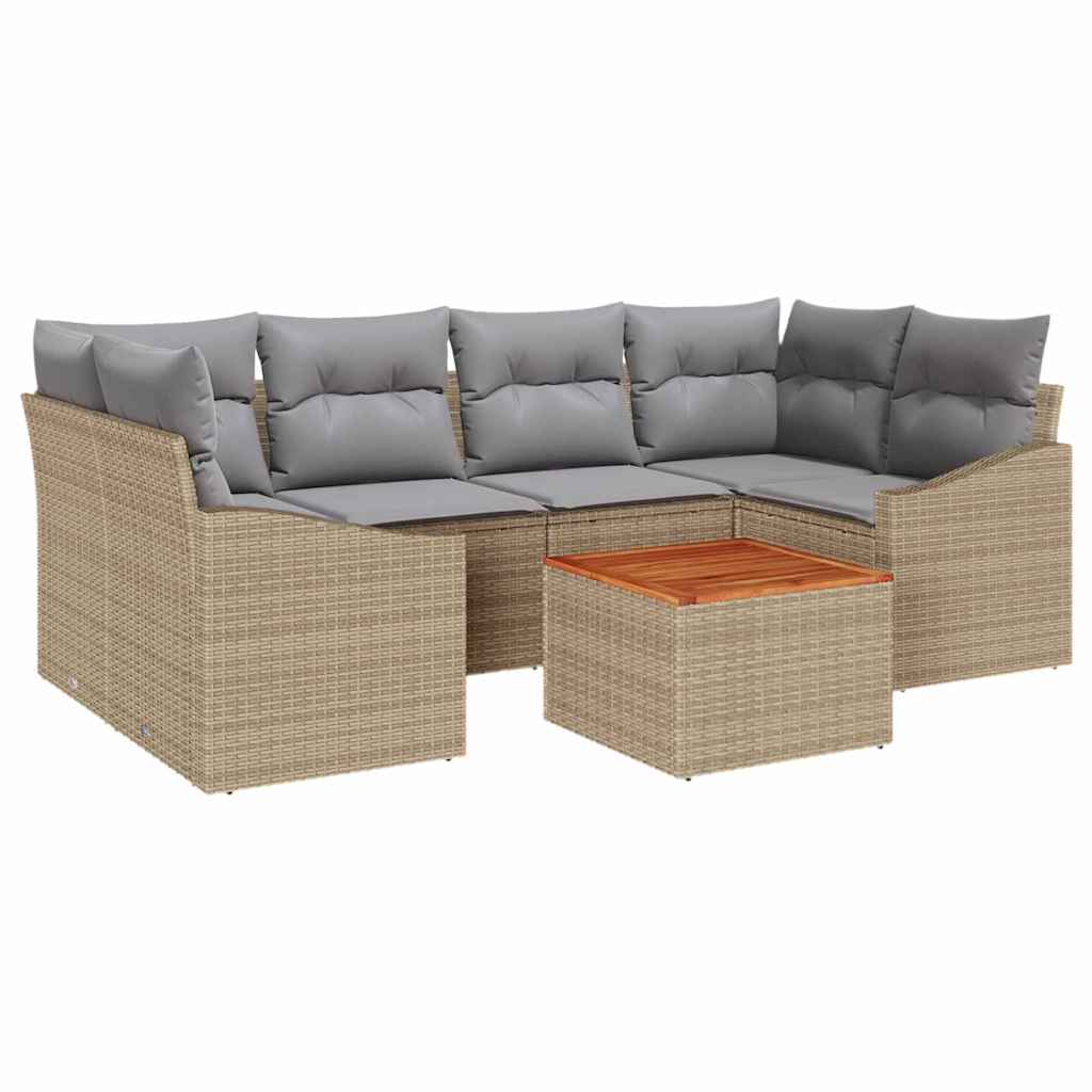 Gartensofa-set 7 stk. Beige und Hellgrau Poly-Rattan