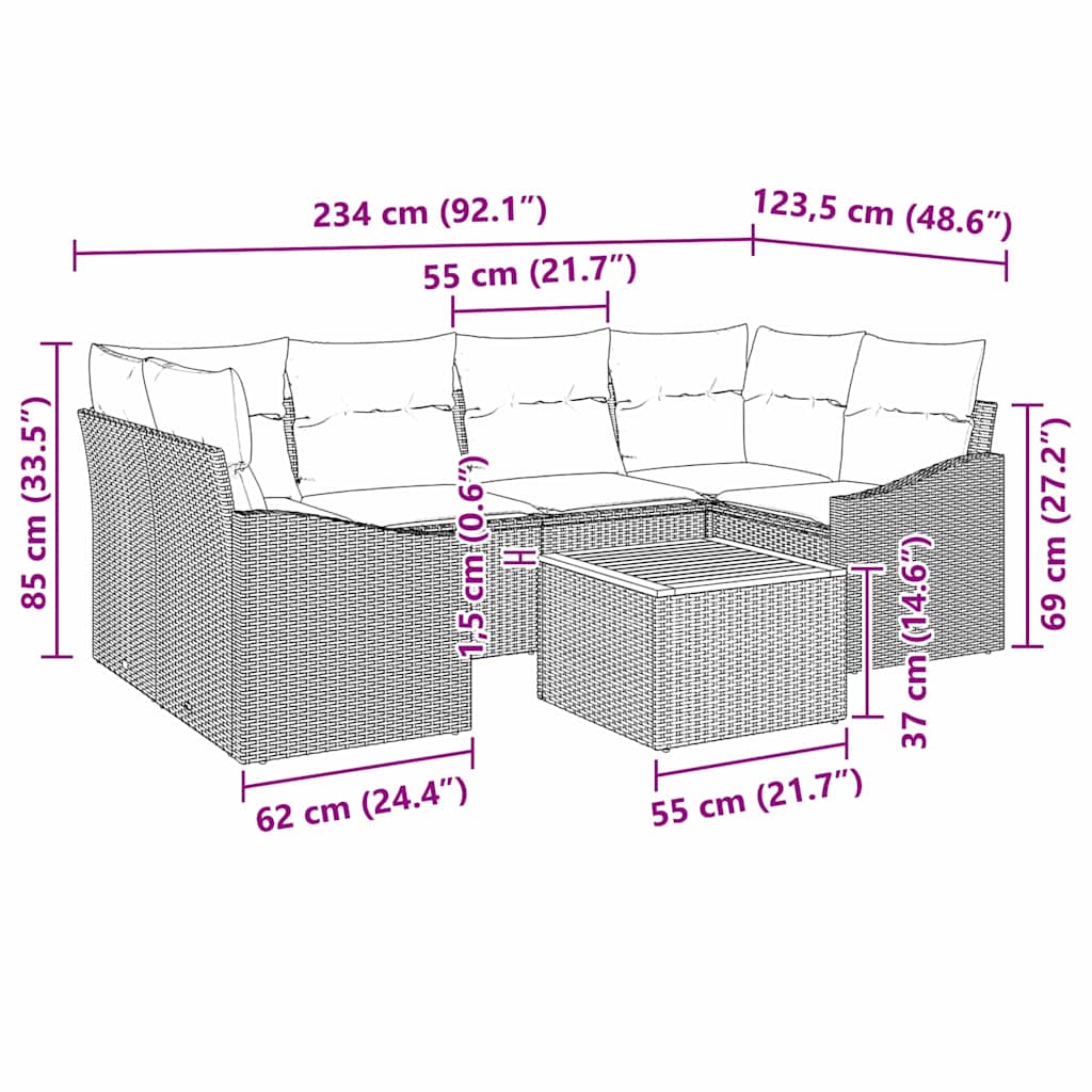 Gartensofa-set 7 stk. Beige und Hellgrau Poly-Rattan