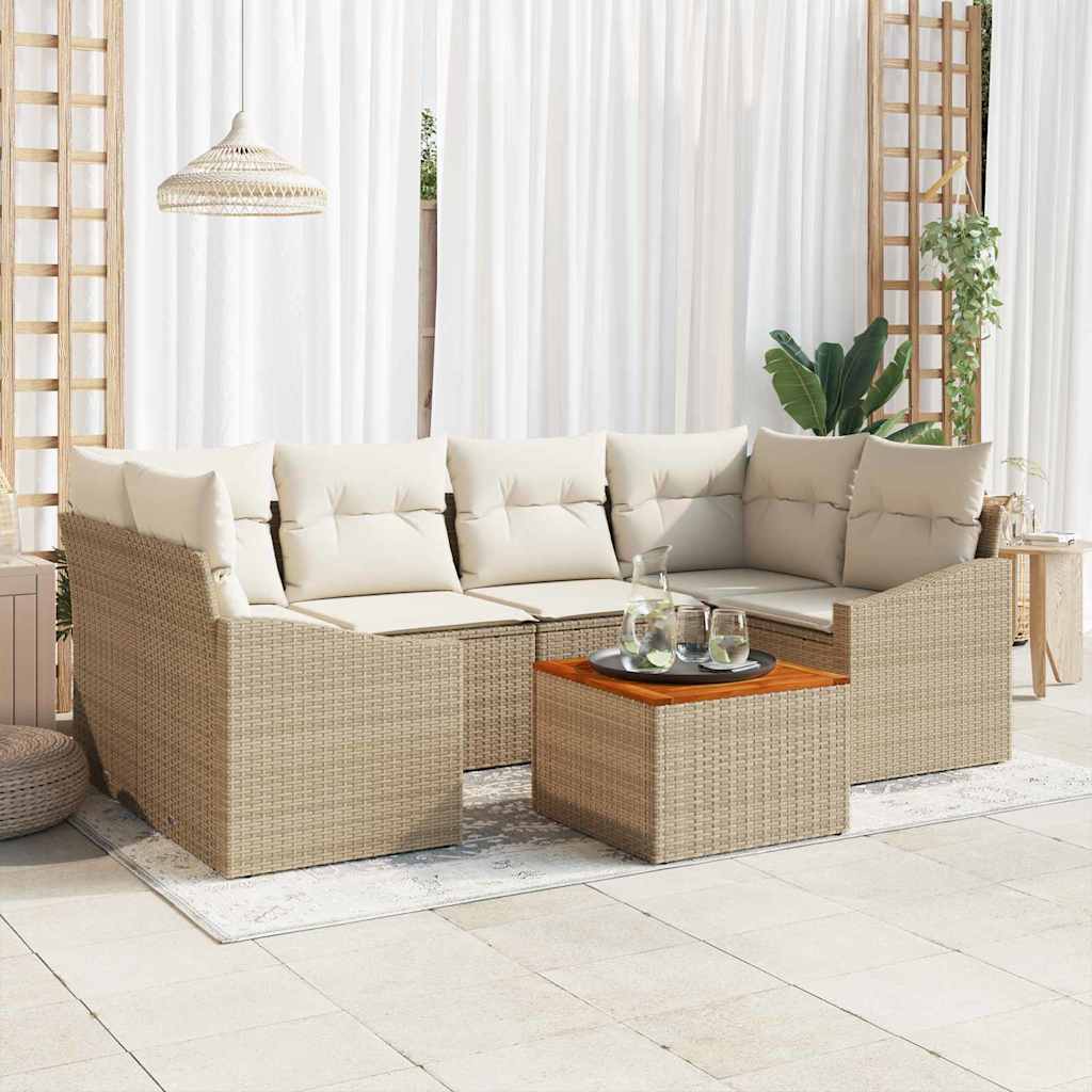 Gartensofa-set 7 stk. Beige und Creme Poly-Rattan