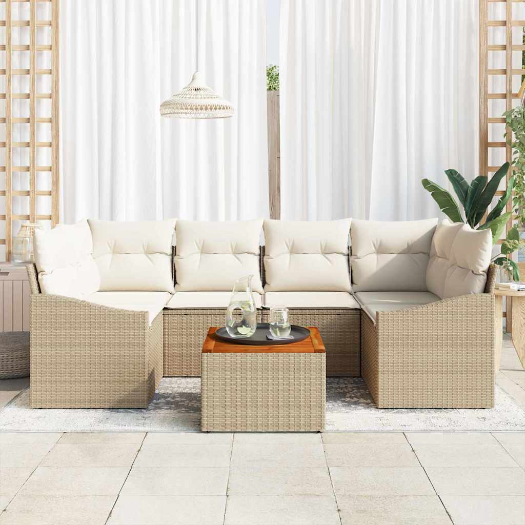 Gartensofa-set 7 stk. Beige und Creme Poly-Rattan
