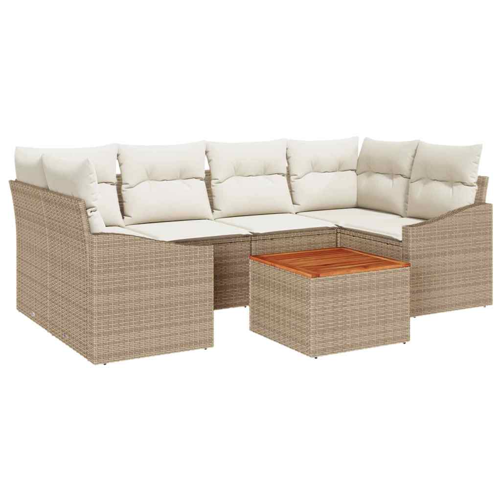 Gartensofa-set 7 stk. Beige und Creme Poly-Rattan