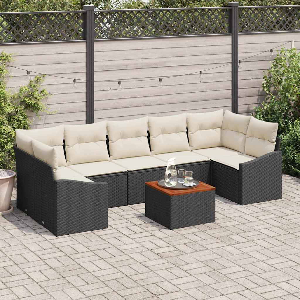 Gartensofa-set 8 Stk. Schwarz und Creme Poly-Rattan