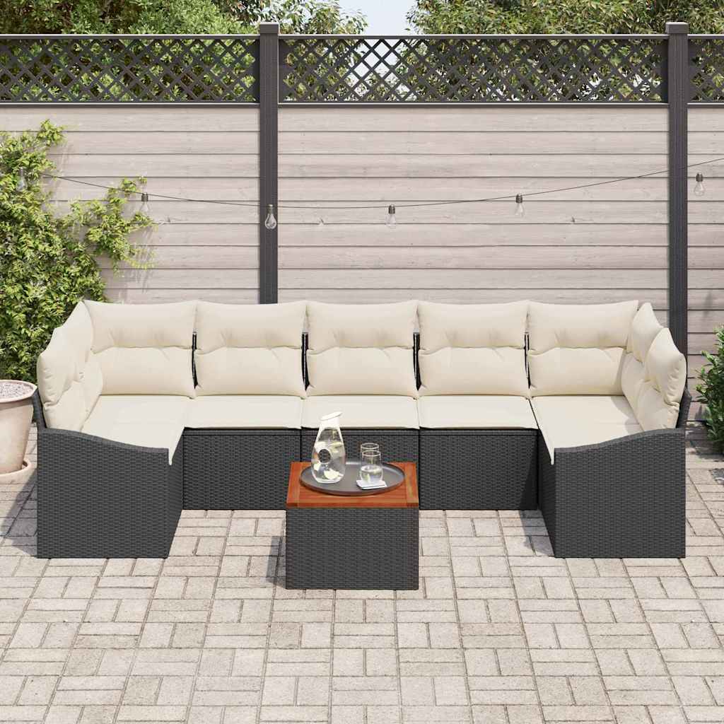 Gartensofa-set 8 Stk. Schwarz und Creme Poly-Rattan