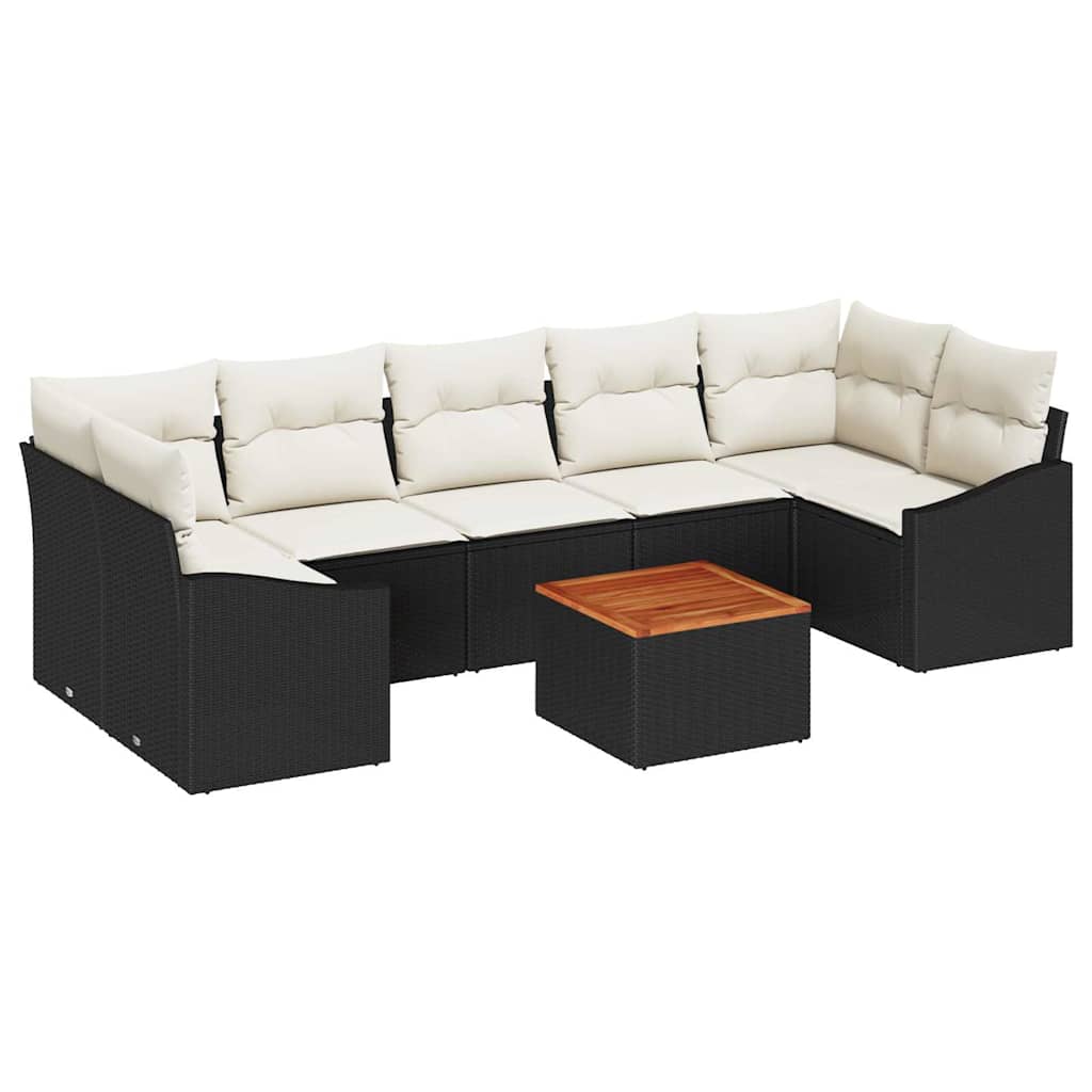 Gartensofa-set 8 Stk. Schwarz und Creme Poly-Rattan