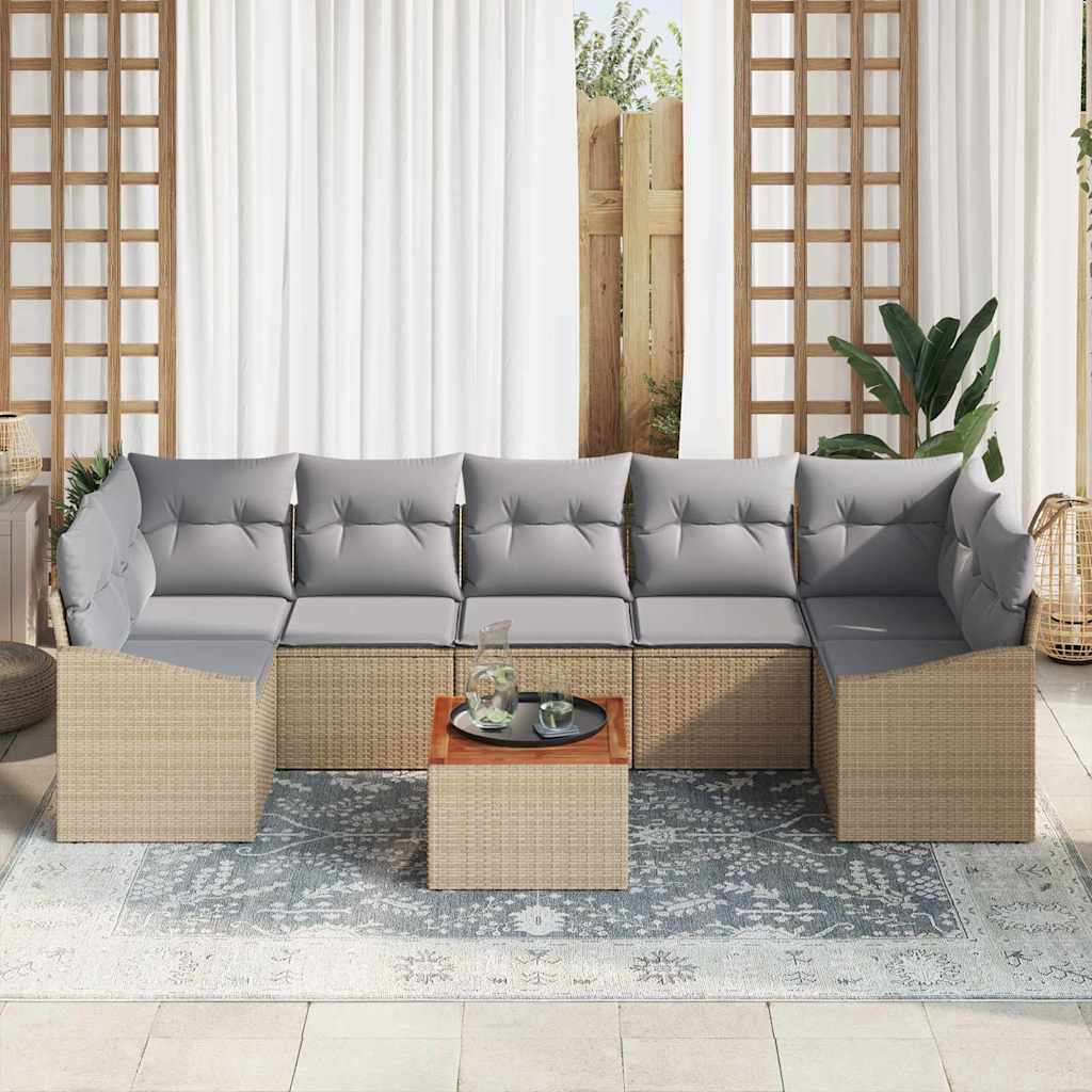 Gartensofa-set 8 Stk. Beige und Hellgrau Poly-Rattan