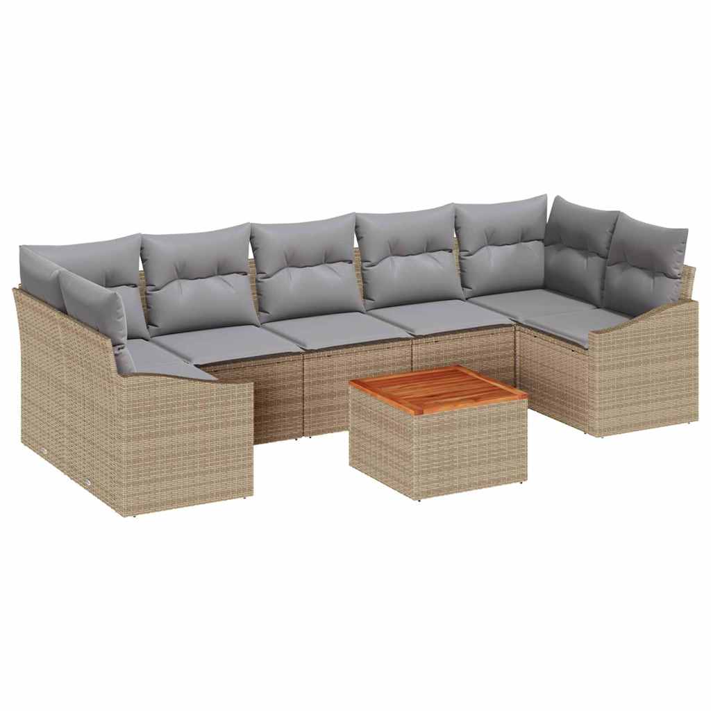 Gartensofa-set 8 Stk. Beige und Hellgrau Poly-Rattan