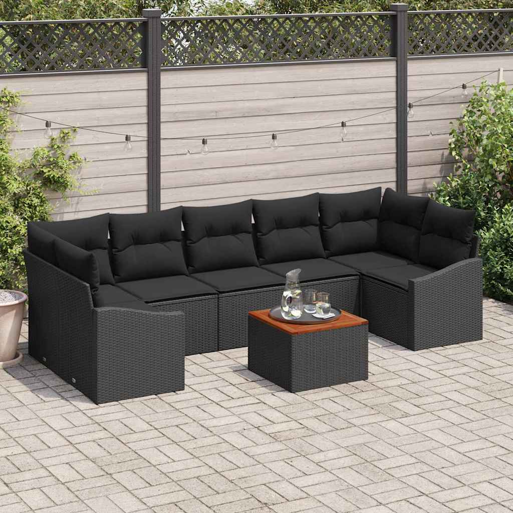 Gartensofa-set 8 stk. Schwarz Poly-Rattan