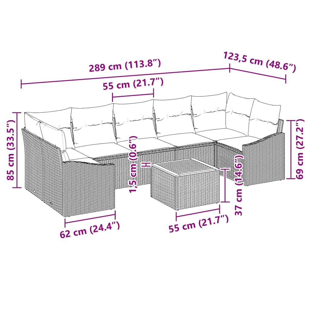 Gartensofa-set 8 stk. Schwarz Poly-Rattan