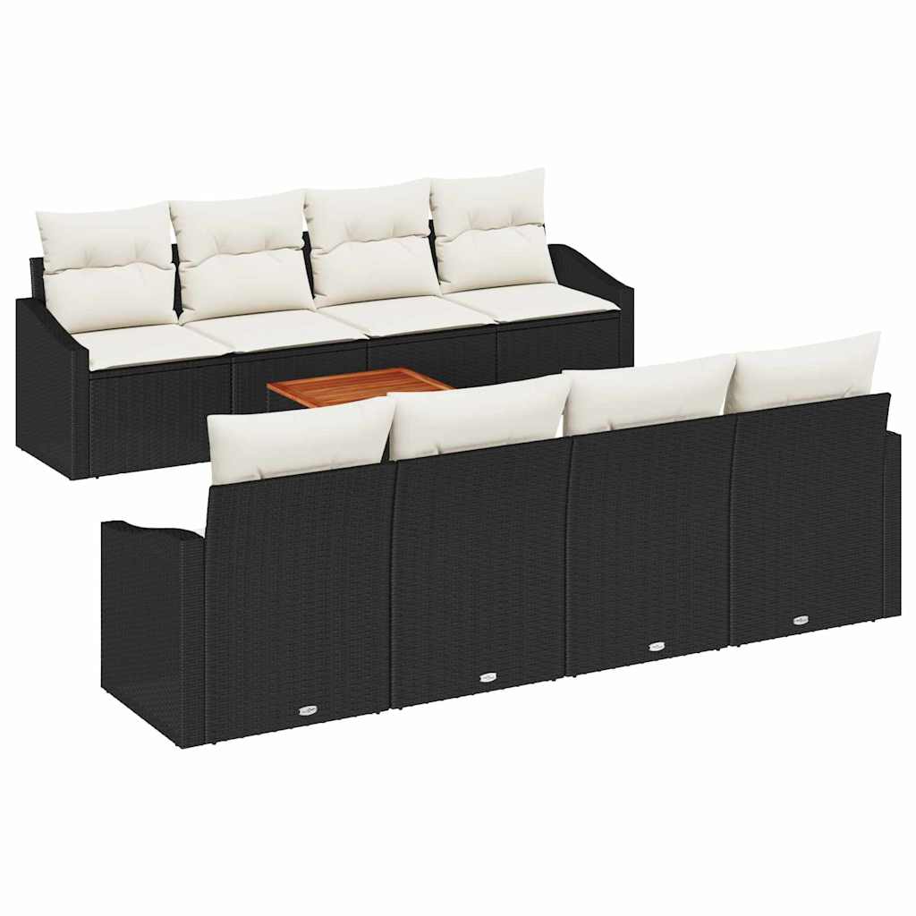 Gartensofa-set mit Speicher 9 pcs Schwarz und Creme Poly-Rattan
