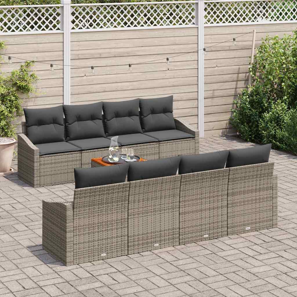 Gartensofa-set 9 Stk. Grau Poly-Rattan