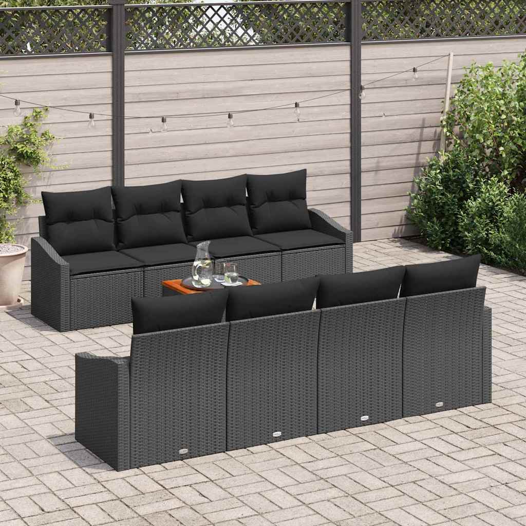 Gartensofa-set 9 stk. Schwarz Poly-Rattan